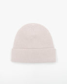 Off-white cashmere merino wool beanie with yellow woven label back