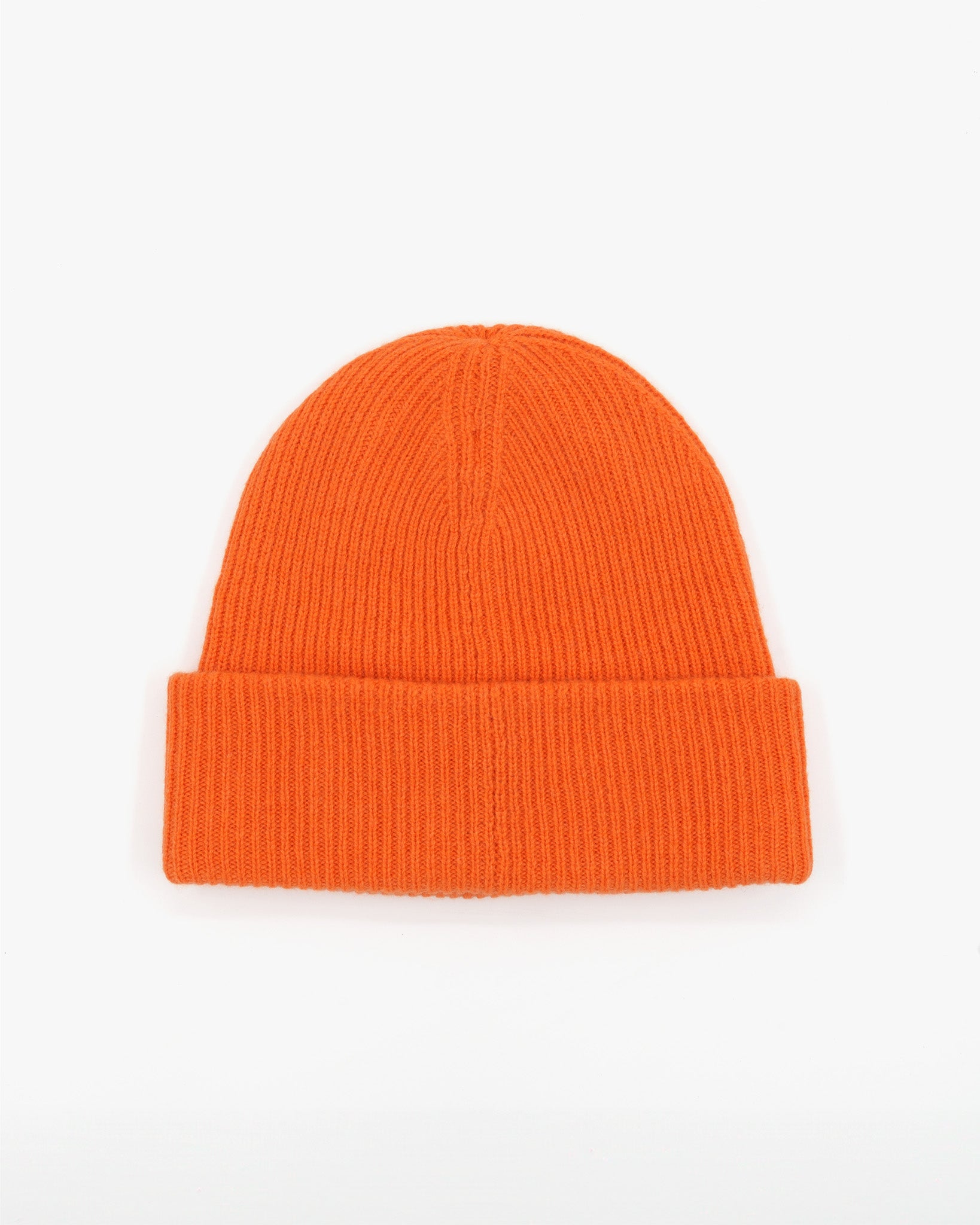 Orange cashmere merino wool beanie with black woven label back